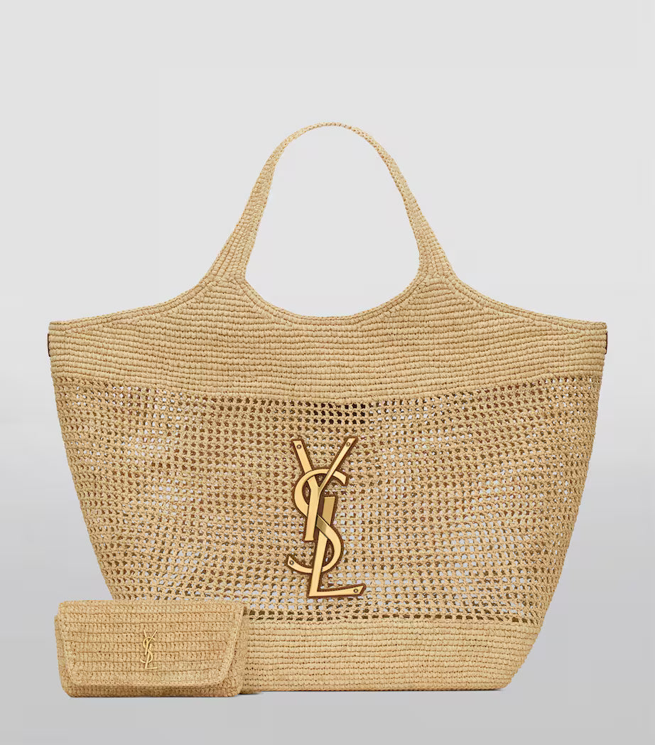 SAINT LAURENT YSL Raffia Icare Tote Bag